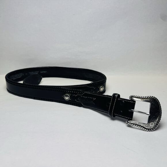 Nocona Concho Western Black Leather Belt Top Hand Lace Edge N2475601 Size 42 - Picture 1 of 10